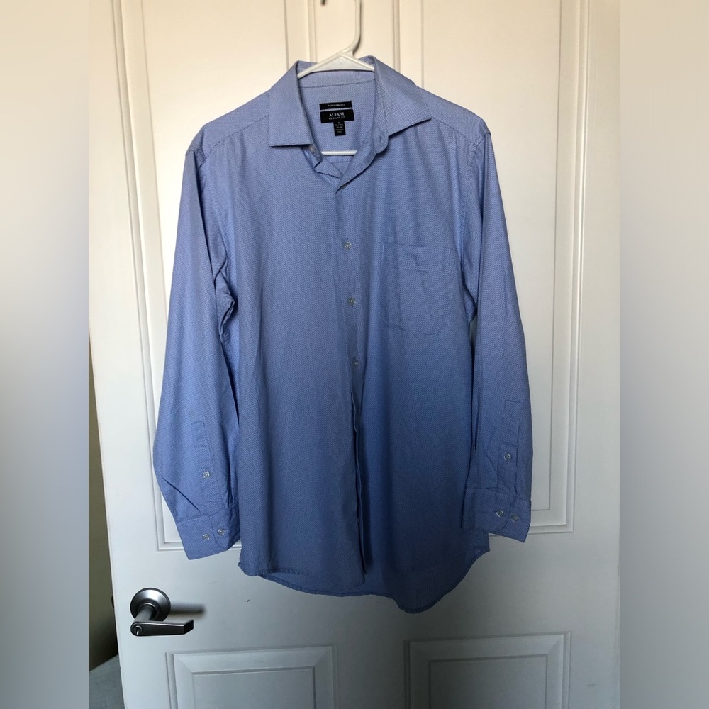 Alfani Men's Regular Fit Performance Blue Long Sleeve Dress Shirt Size Small